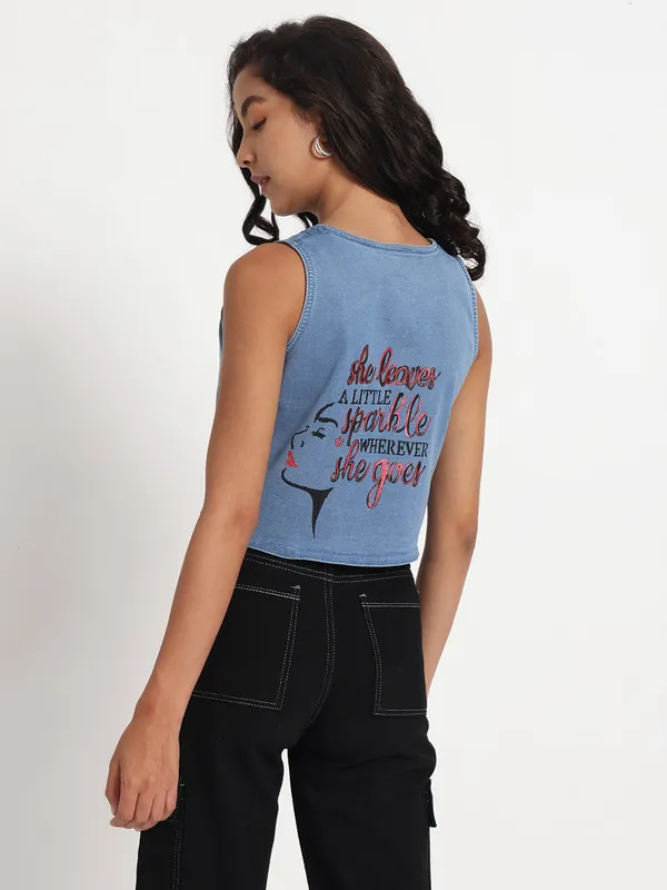 Blue_Sassy_Sunglasses_Denim_Vest_Jeans_Top_For_Women