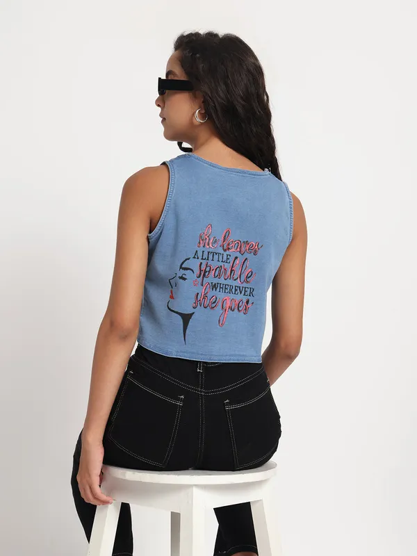 Blue_Sassy_Sunglasses_Denim_Vest_Jeans_Top_For_Women