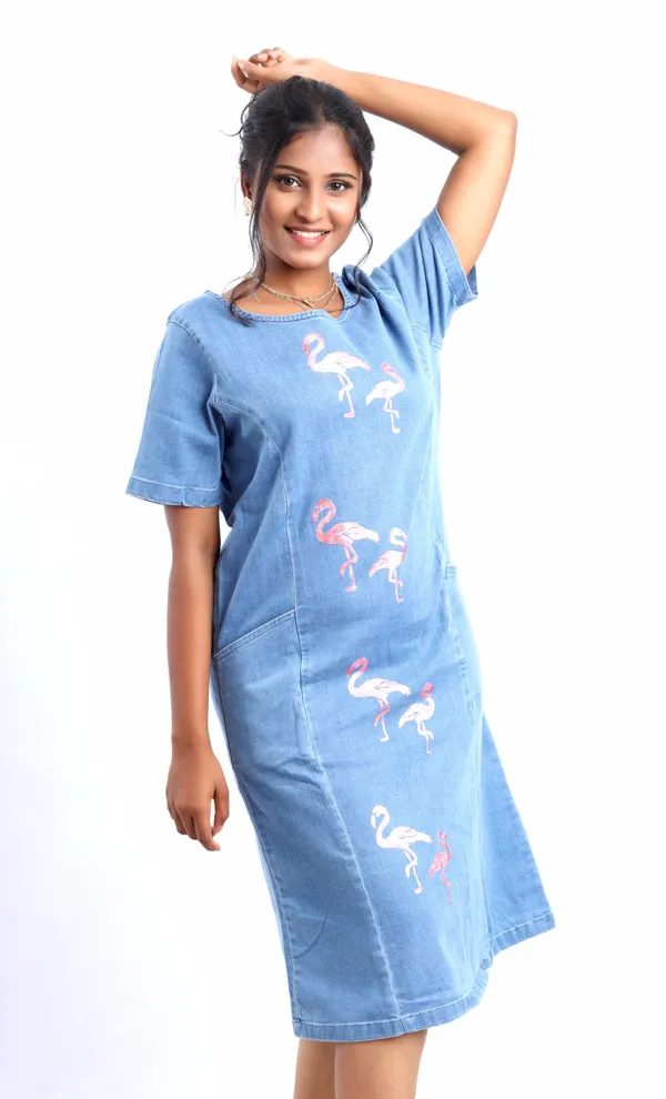 Blue_Flamingo_Flurry_Midi_Denim_Dress_With_Sleeves_For_Women