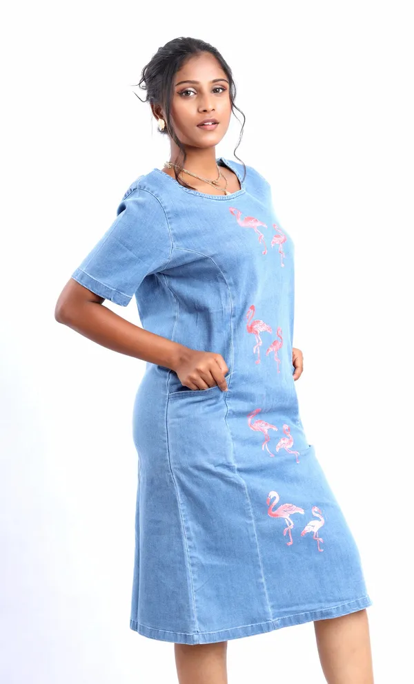 Blue_Flamingo_Flurry_Midi_Denim_Dress_With_Sleeves_For_Women
