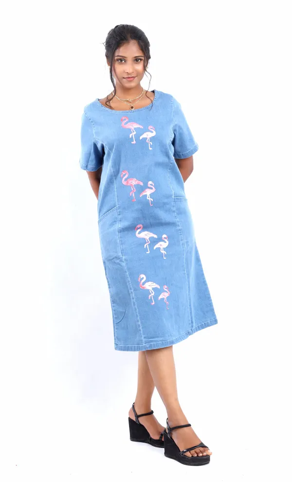 Blue_Flamingo_Flurry_Midi_Denim_Dress_With_Sleeves_For_Women