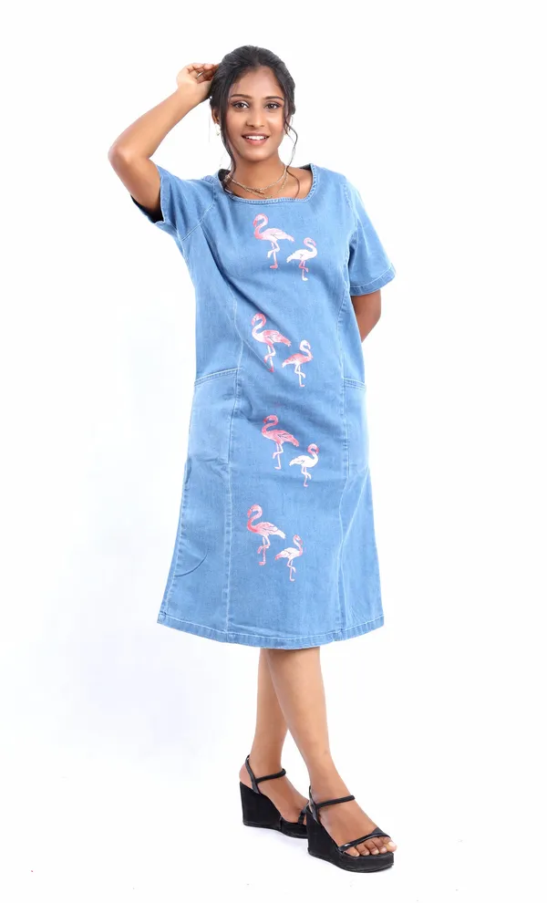 Blue_Flamingo_Flurry_Midi_Denim_Dress_With_Sleeves_For_Women