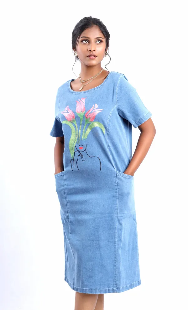 Blue_Tulip_Bloom_Midi_Denim_Dress_With_Sleeves_For_Women