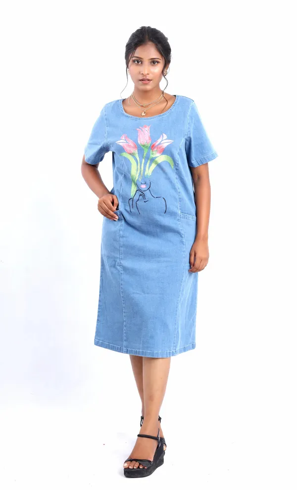 Blue_Tulip_Bloom_Midi_Denim_Dress_With_Sleeves_For_Women
