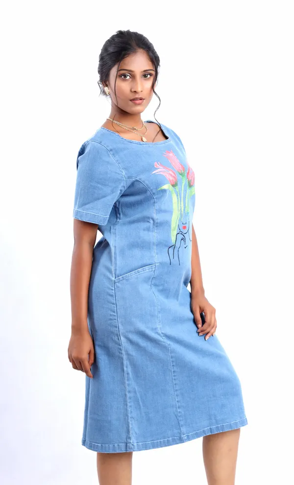 Blue_Tulip_Bloom_Midi_Denim_Dress_With_Sleeves_For_Women