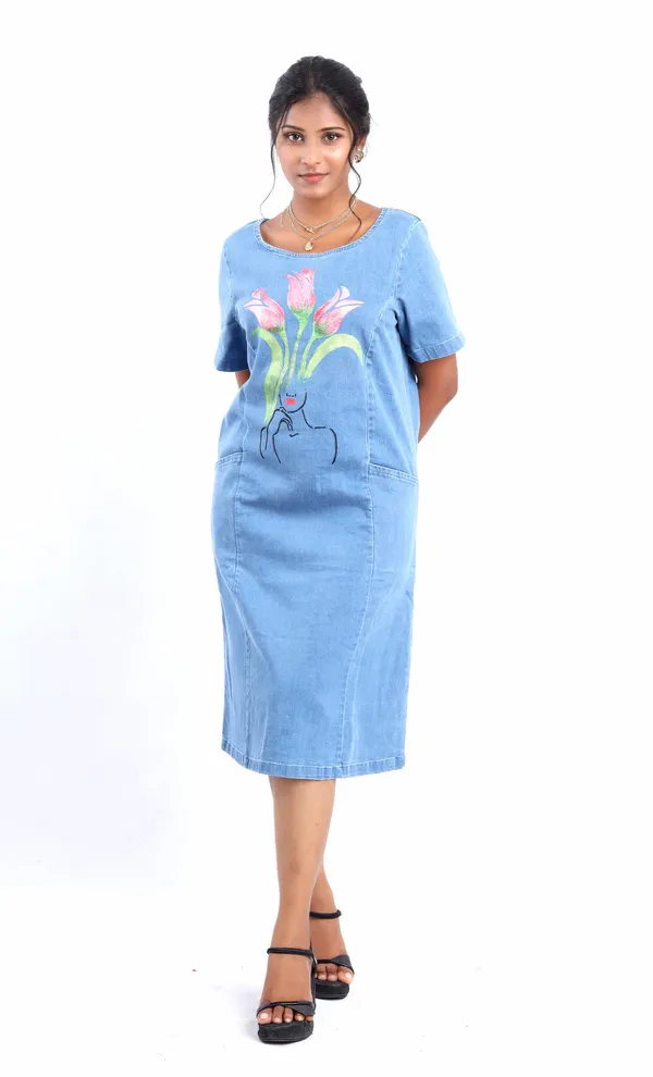Blue_Tulip_Bloom_Midi_Denim_Dress_With_Sleeves_For_Women