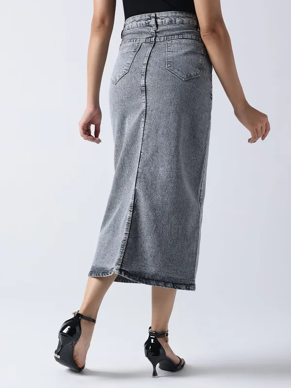 Charcoal_Grey_Poetic_Rose_Denim_Skirt_For_Women