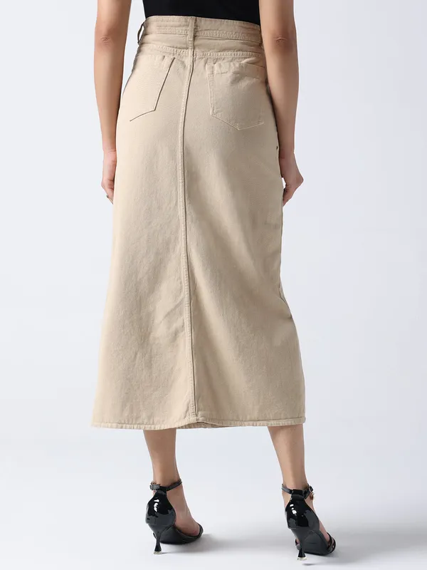 Biege_Pop_Art_Glam_Denim_Skirt_For_Women