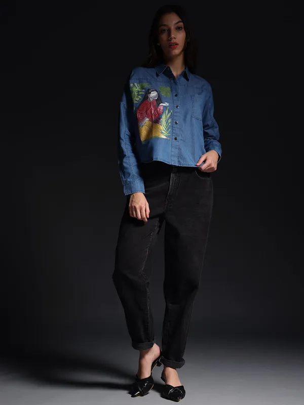 Blue_She_Believed_Artistic_Denim_Top_Jeans_Shirt_For_Women