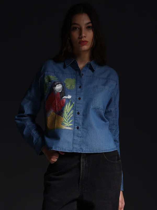 Blue_She_Believed_Artistic_Denim_Top_Jeans_Shirt_For_Women