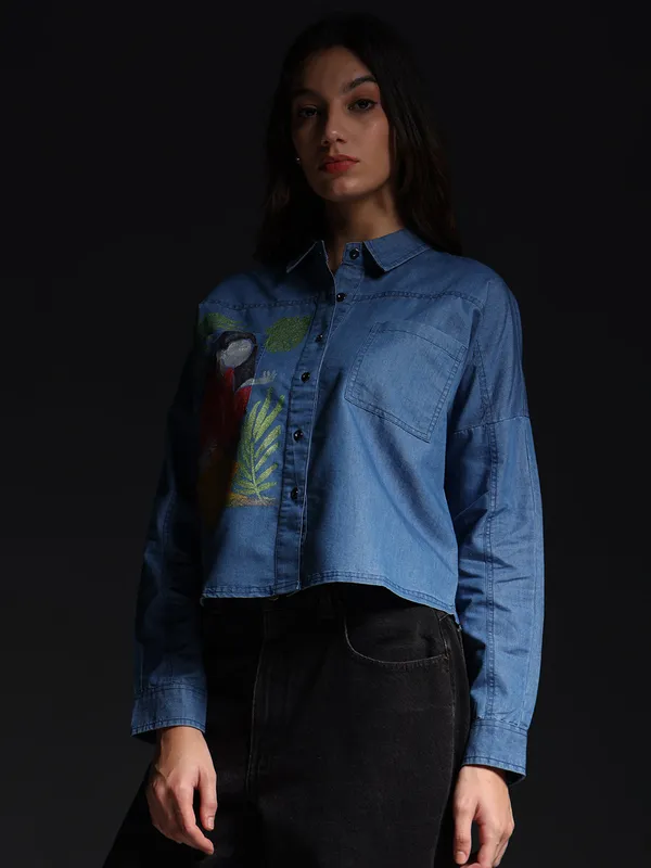 Blue_She_Believed_Artistic_Denim_Top_Jeans_Shirt_For_Women