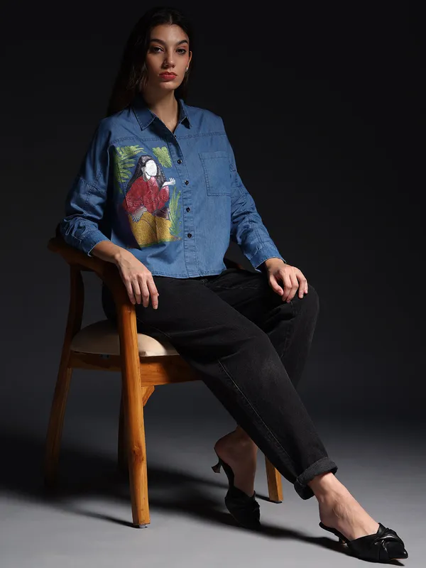 Blue_She_Believed_Artistic_Denim_Top_Jeans_Shirt_For_Women