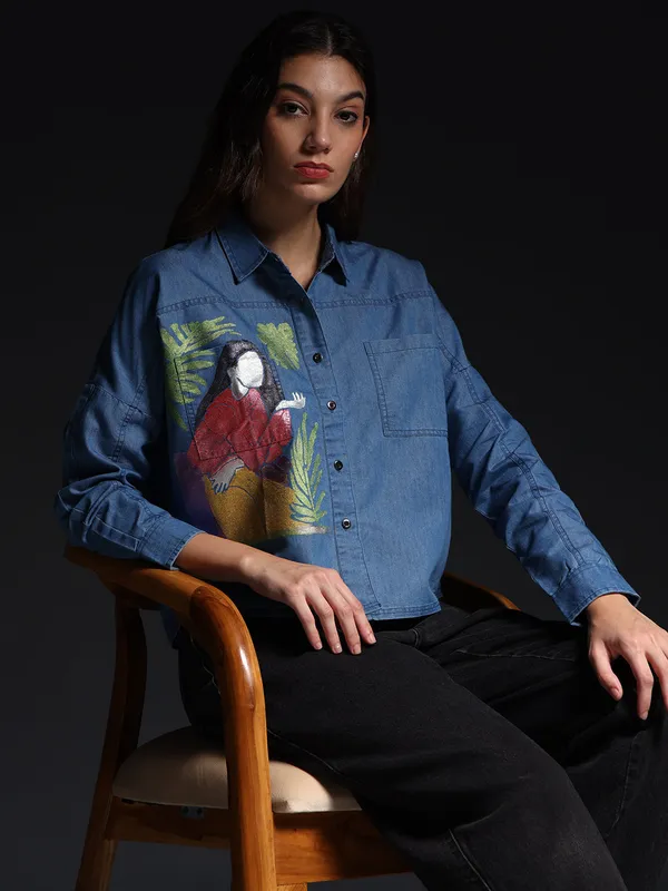 Blue_She_Believed_Artistic_Denim_Top_Jeans_Shirt_For_Women