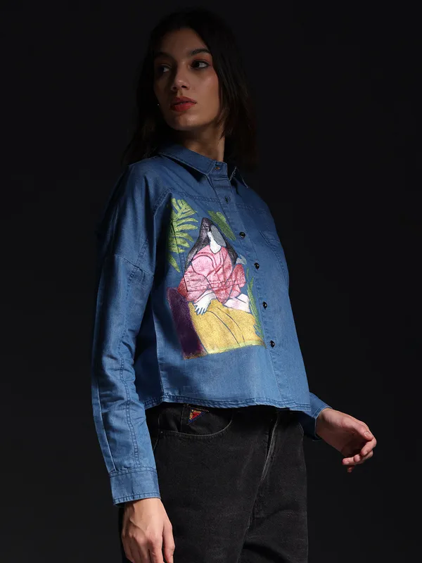 Blue_She_Believed_Artistic_Denim_Top_Jeans_Shirt_For_Women