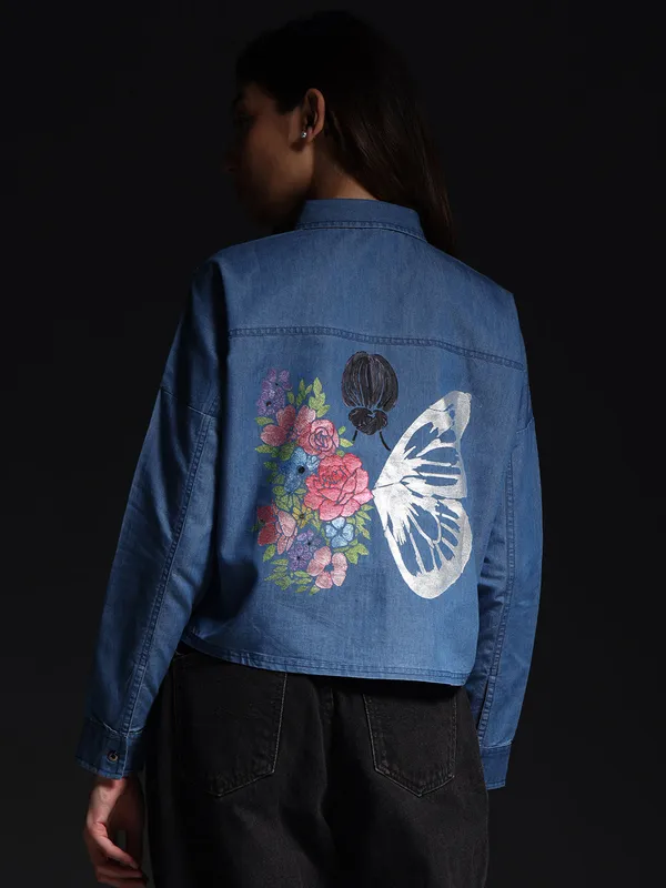 Blue_Butterfly_Garden_Denim_Top_Jeans_Shirt_For_Women