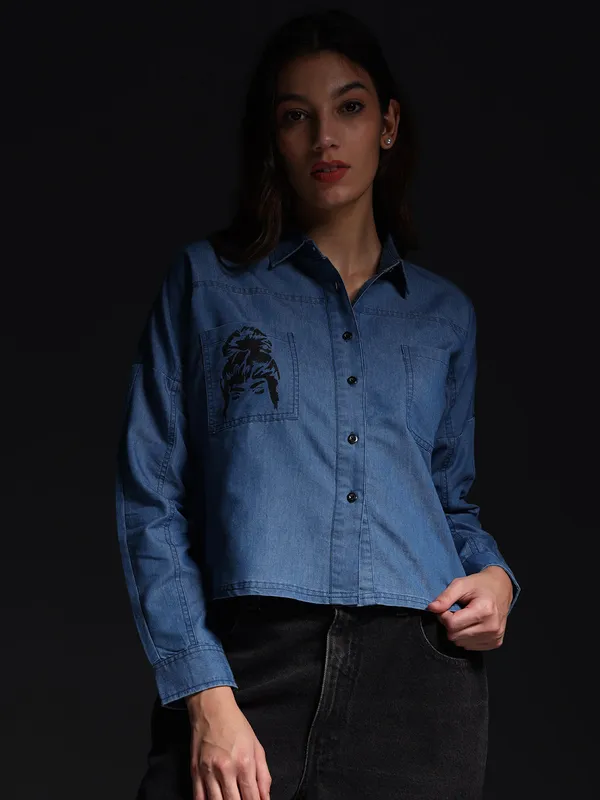 Blue_Butterfly_Garden_Denim_Top_Jeans_Shirt_For_Women