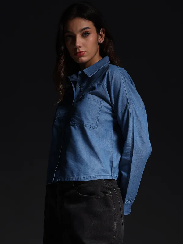 Blue_Butterfly_Garden_Denim_Top_Jeans_Shirt_For_Women