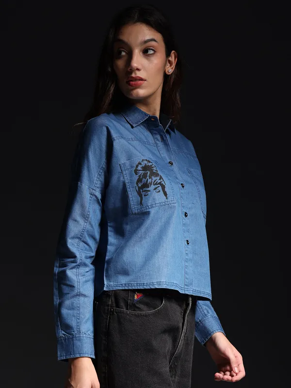Blue_Butterfly_Garden_Denim_Top_Jeans_Shirt_For_Women