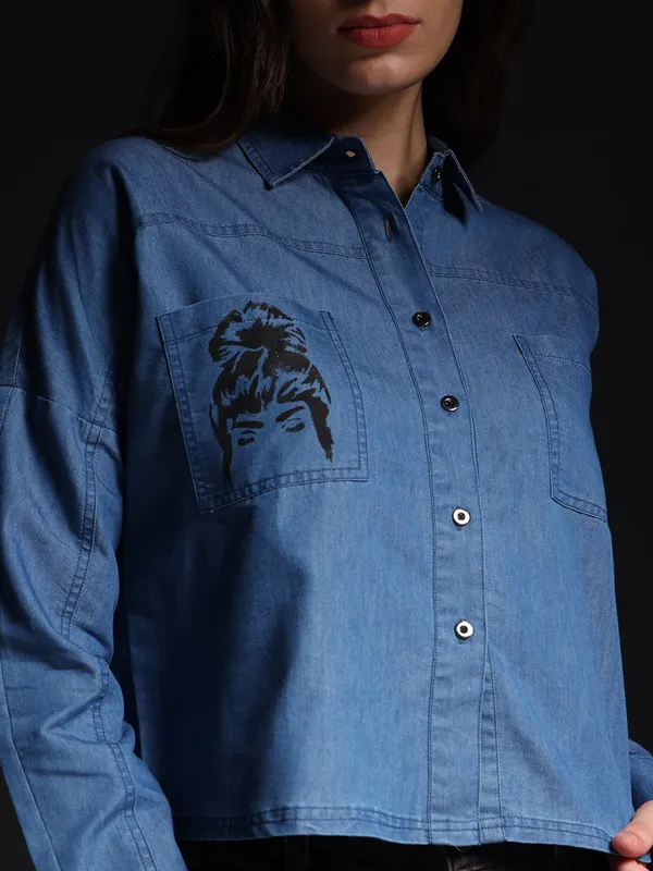 Blue_Butterfly_Garden_Denim_Top_Jeans_Shirt_For_Women