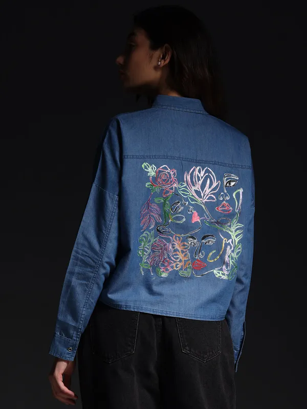 Blue_The_Ethereal_Face_Denim_Top_Jeans_Shirt_For_Women