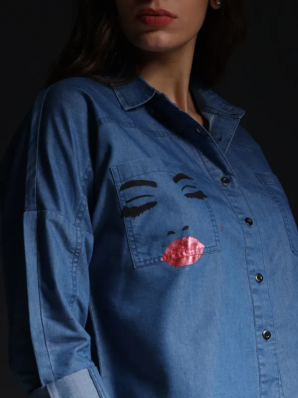Blue_The_Ethereal_Face_Denim_Top_Jeans_Shirt_For_Women