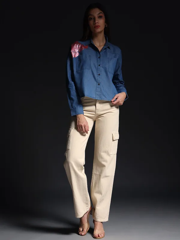 Blue_Lotus_Dreams_Cropped_Denim_Top_Jeans_Shirt_For_Women