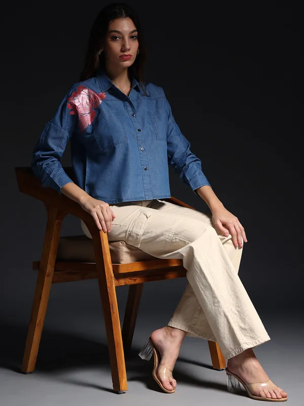 Blue_Lotus_Dreams_Cropped_Denim_Top_Jeans_Shirt_For_Women