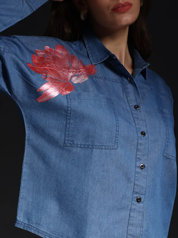 Blue_Lotus_Dreams_Cropped_Denim_Top_Jeans_Shirt_For_Women