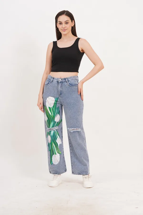 Blue_Tulip_Bloom_Jeans-_Non_stretch_Artist_edition_For_Women
