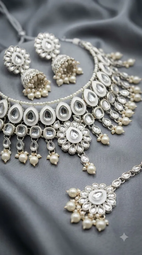 Silver_Tone_Pearl_Embellished_Jewellery_Set_For_Women
