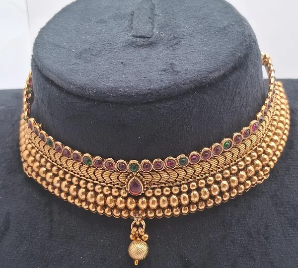 Gold-Tone_Beaded_Choker_Necklace_Set_For_Women