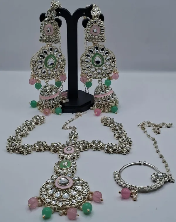 Silver_Tone_Green_Pink_Choker_Jewellery_Set_For_Women