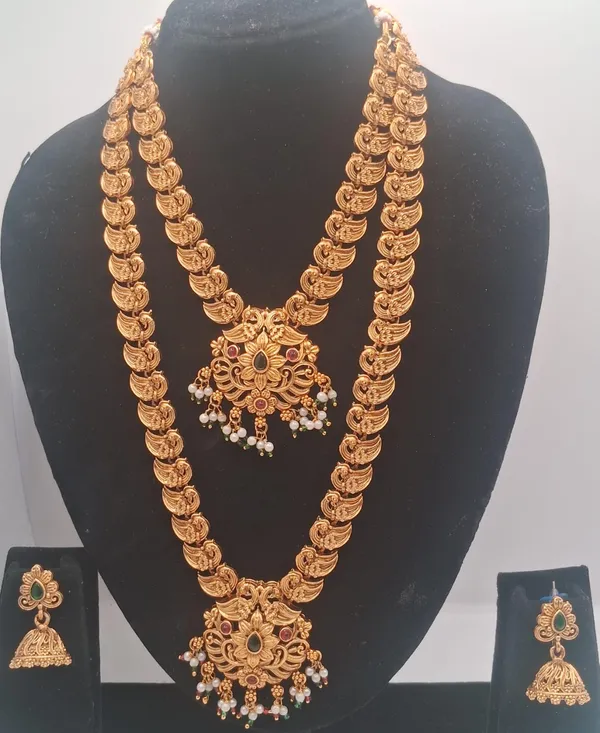 Gold_Tone_Temple_Necklace_And_Earring_Set_For_Women