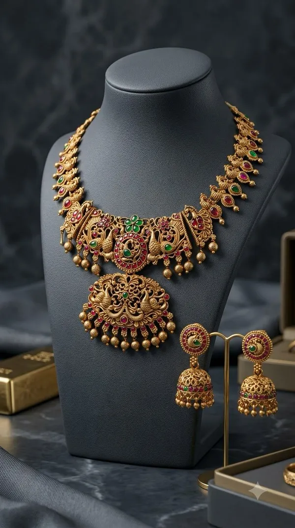 Gold_Tone_Temple_Necklace_And_Earring_Set_For_Women