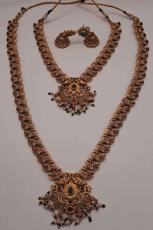 Gold_Tone_Temple_Necklace_And_Earring_Set_For_Women