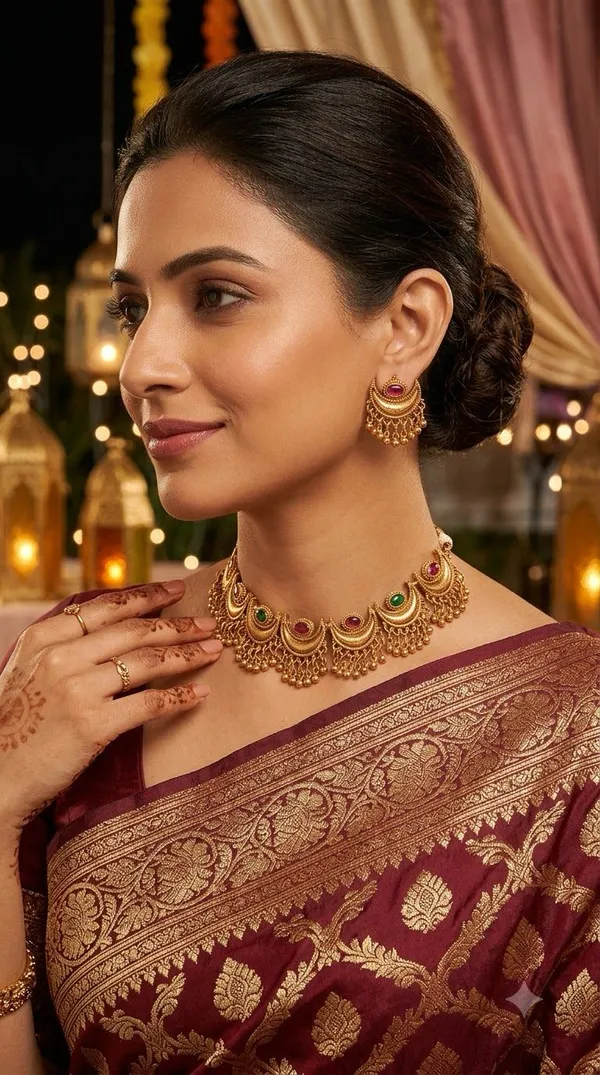 Gold_Tone_Traditional_Necklace_Set_For_Women