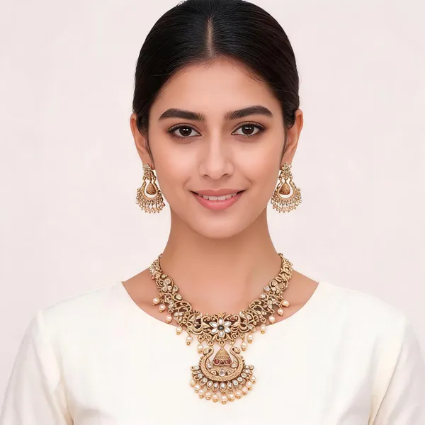 Gold_Tone_Kundan_Pearl_Necklace_Set_For_Women