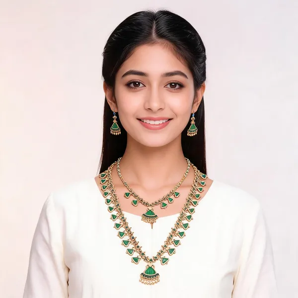 Green_Gold_Tone_Necklace_Set_For_Women
