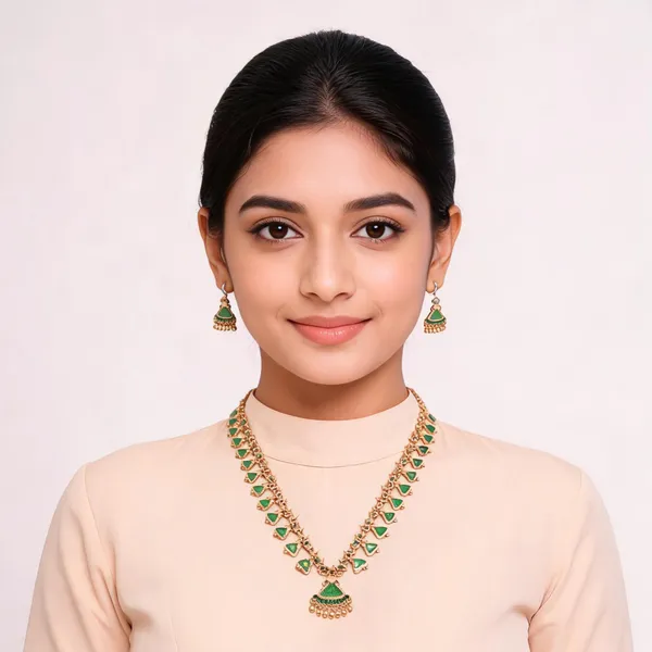 Green_Gold_Tone_Necklace_Set_For_Women