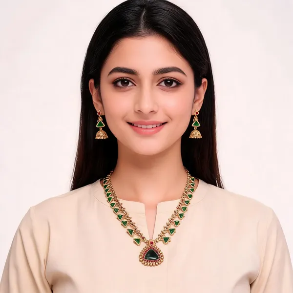 Green_Gold_Tone_Necklace_Set_For_Women