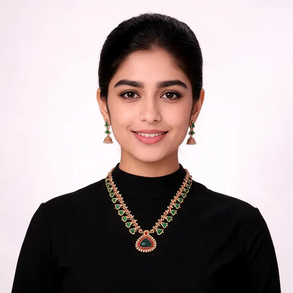 Green_Gold_Tone_Necklace_Set_For_Women