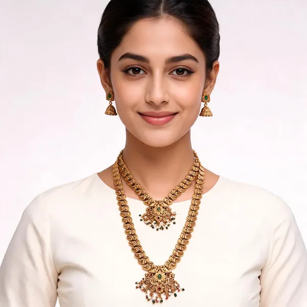 Gold_Tone_Temple_Necklace_And_Earring_Set_For_Women