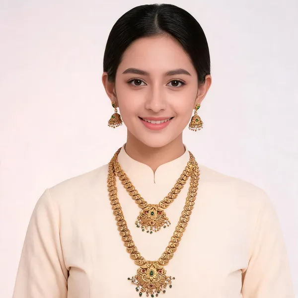 Gold_Tone_Temple_Necklace_And_Earring_Set_For_Women