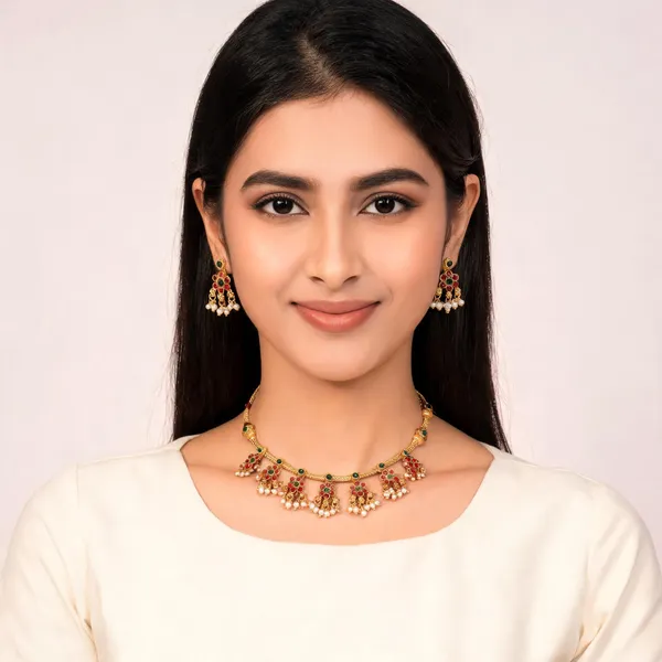 Gold_Tone_Stone_Necklace_Set_With_Earrings