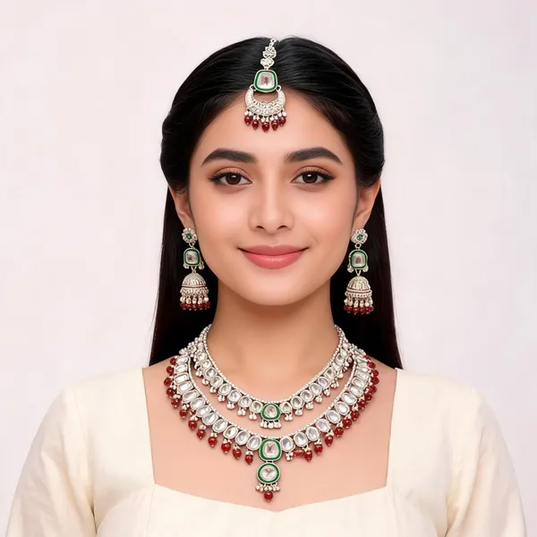 Silver-Tone_Stone_Studded_Bridal_Jewellery_Set_For_Women