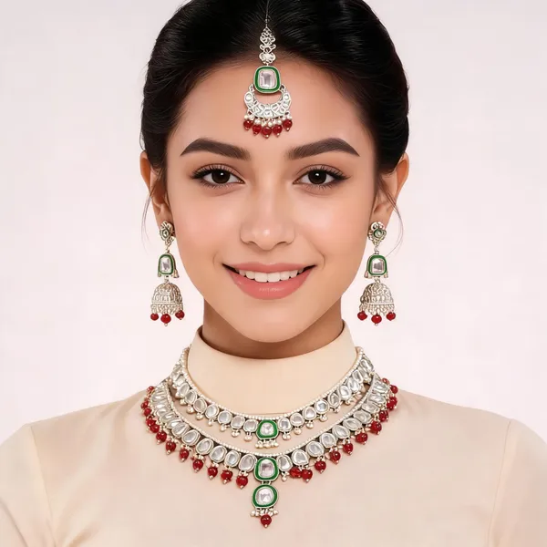 Silver-Tone_Stone_Studded_Bridal_Jewellery_Set_For_Women