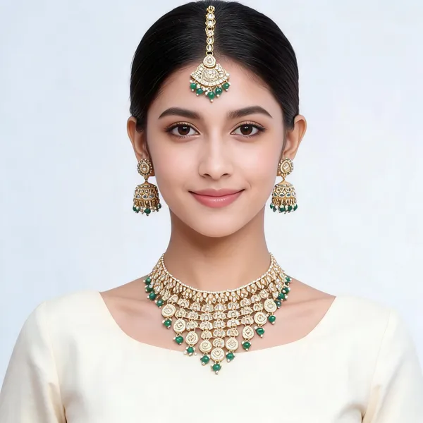 Gold_Tone_Kundan_Necklace_Set_With_Maang_Tikka_For_Women