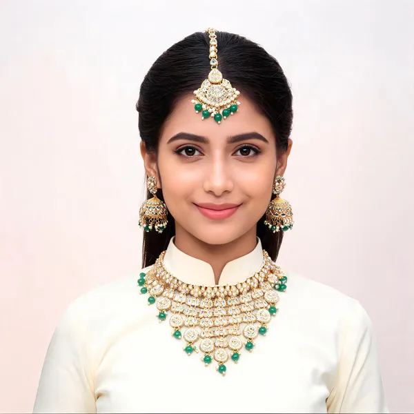 Gold_Tone_Kundan_Necklace_Set_With_Maang_Tikka_For_Women