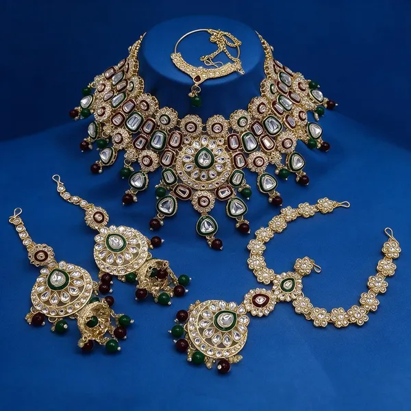 Gold_Tone_Green_And_Maroon_Stone_Bridal_Jewellery_Set