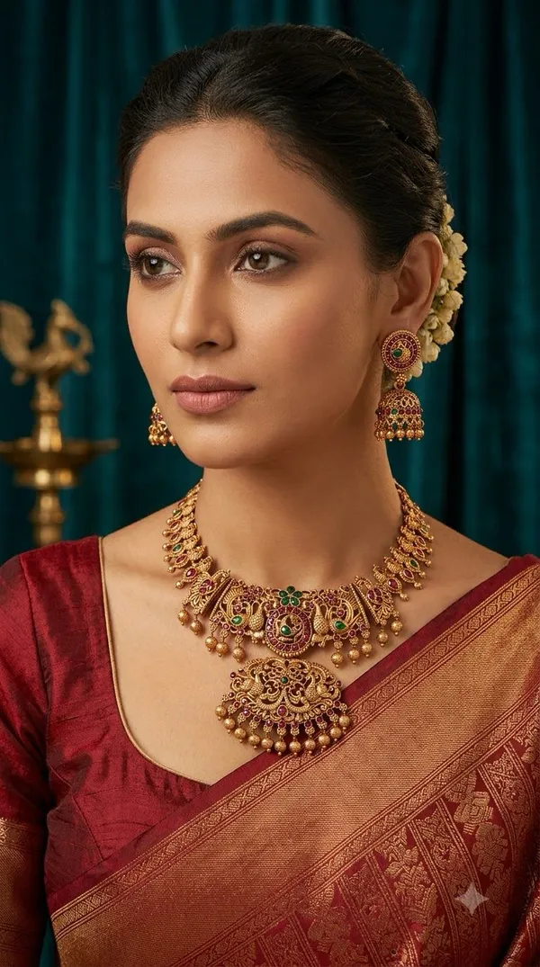Gold_Tone_Peacock_Motif_Necklace_Set_For_Women
